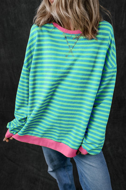 80's Babe Neon Stripe Contrast Oversized Sweatshirt