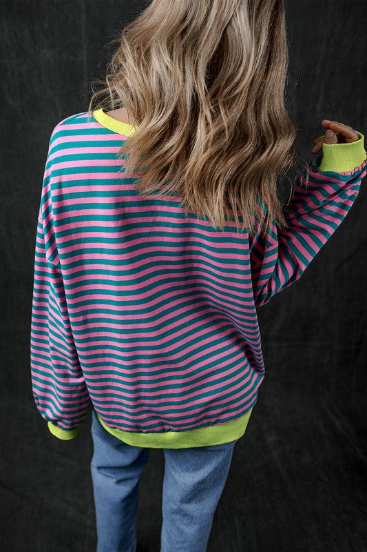 80's Babe Neon Stripe Contrast Oversized Sweatshirt