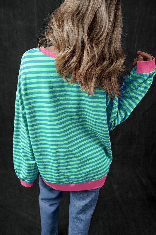 80's Babe Neon Stripe Contrast Oversized Sweatshirt