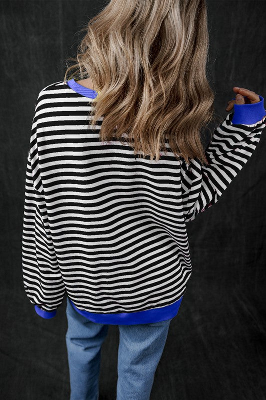 80's Babe Neon Stripe Contrast Oversized Sweatshirt