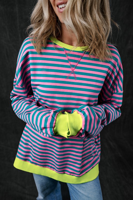 80's Babe Neon Stripe Contrast Oversized Sweatshirt