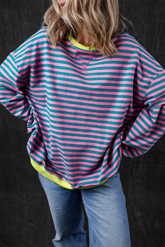 80's Babe Neon Stripe Contrast Oversized Sweatshirt