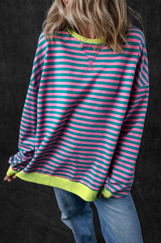 80's Babe Neon Stripe Contrast Oversized Sweatshirt