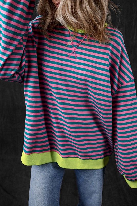 80's Babe Neon Stripe Contrast Oversized Sweatshirt