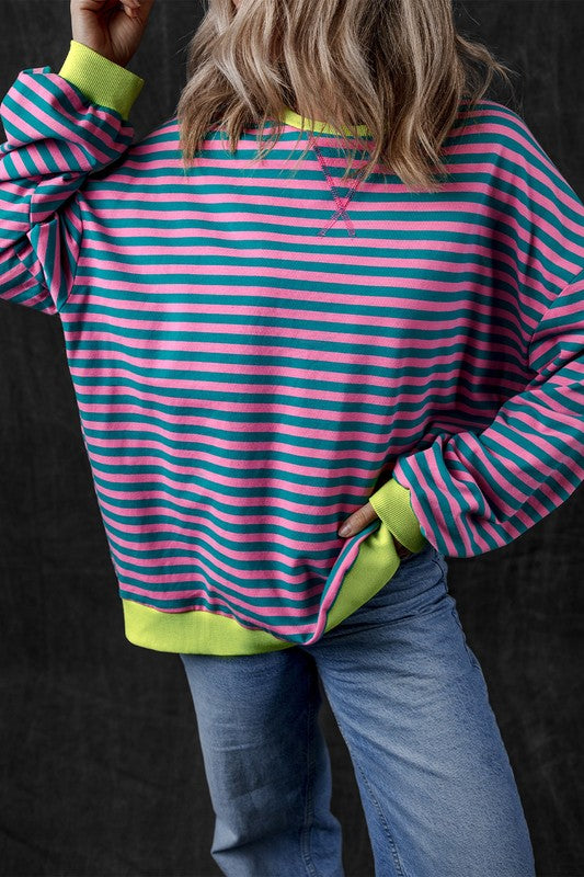 80's Babe Neon Stripe Contrast Oversized Sweatshirt