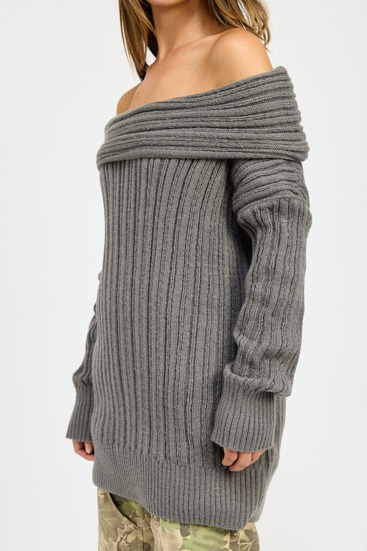 Cozy Cutie Off Shoulder Ribbed Knit Sweater