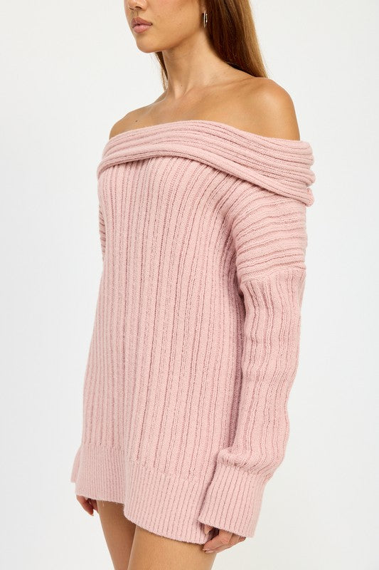 Cozy Cutie Off Shoulder Ribbed Knit Sweater