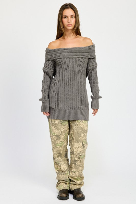 Cozy Cutie Off Shoulder Ribbed Knit Sweater