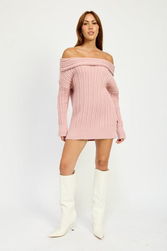 Cozy Cutie Off Shoulder Ribbed Knit Sweater