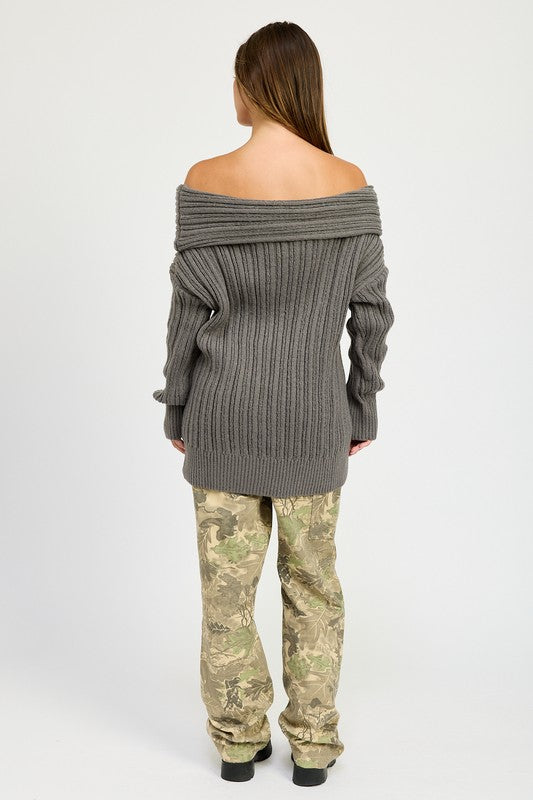 Cozy Cutie Off Shoulder Ribbed Knit Sweater