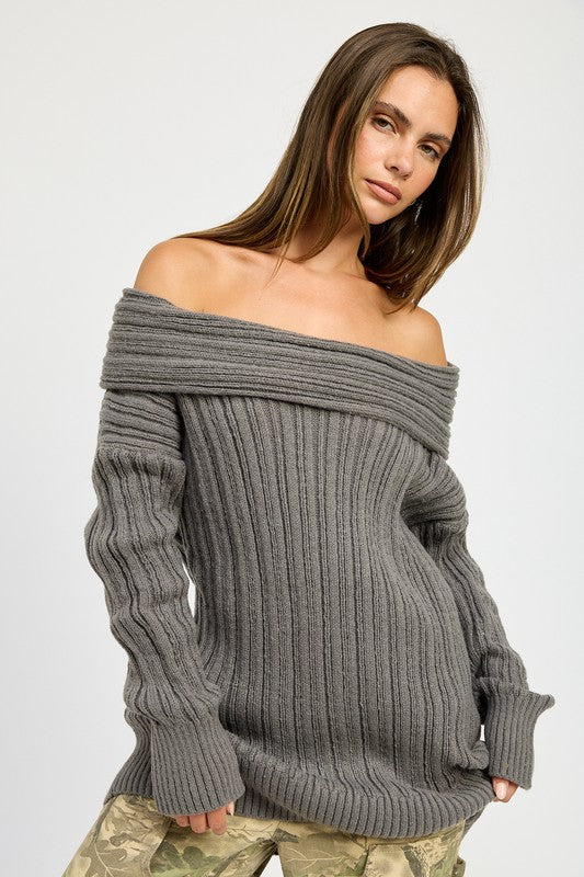 Cozy Cutie Off Shoulder Ribbed Knit Sweater