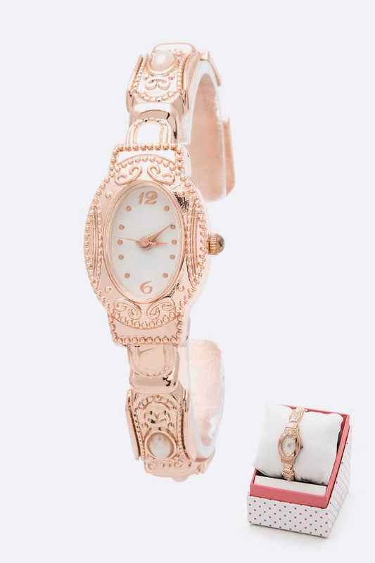 Elegant Rose Gold Victorian Vintage Inspired Bangle Watch