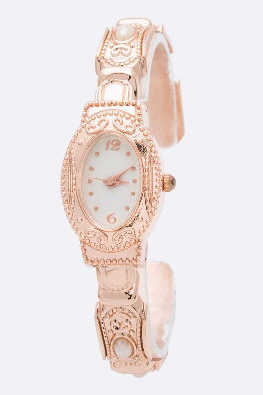 Elegant Rose Gold Victorian Vintage Inspired Bangle Watch