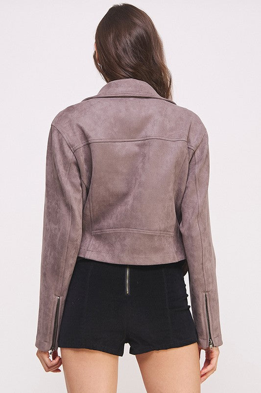 She's a Rebel Belted Suede Moto Jacket