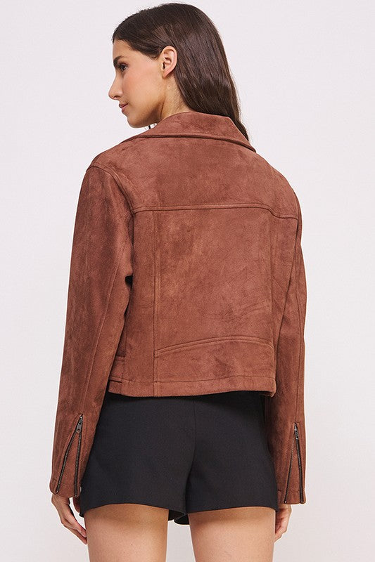 She's a Rebel Belted Suede Moto Jacket