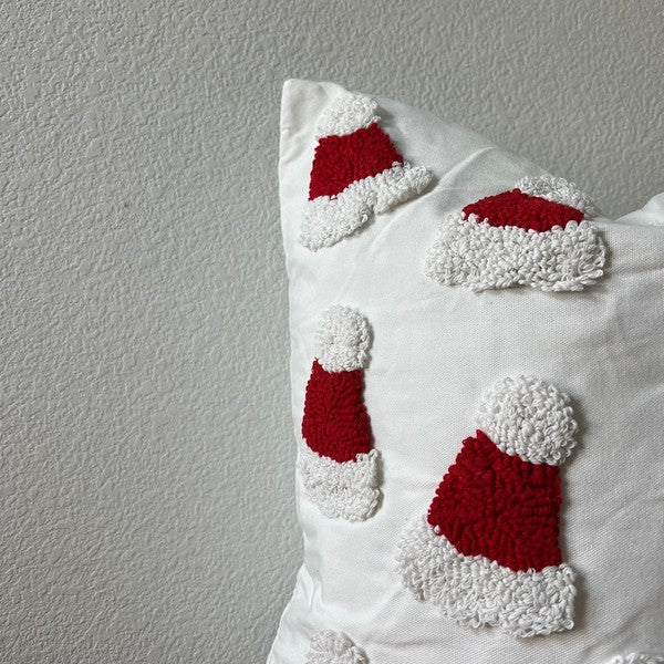 Cozy Christmas Cottage Santa Hat Throw Pillow Cover