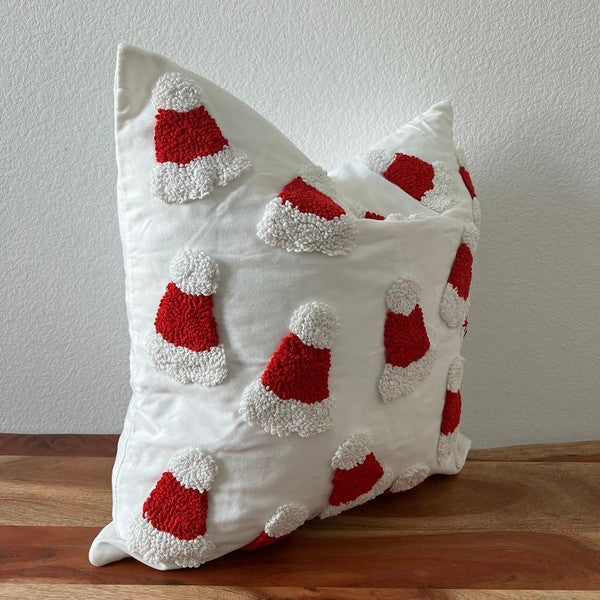 Cozy Christmas Cottage Santa Hat Throw Pillow Cover