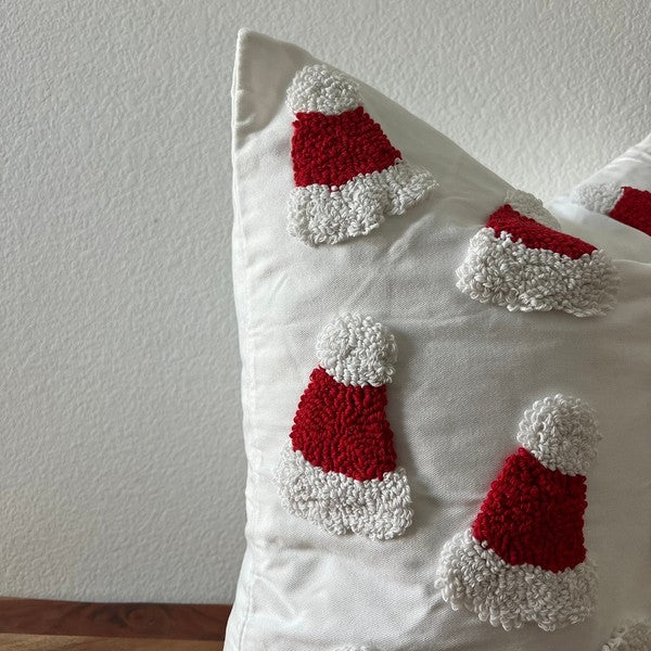 Cozy Christmas Cottage Santa Hat Throw Pillow Cover