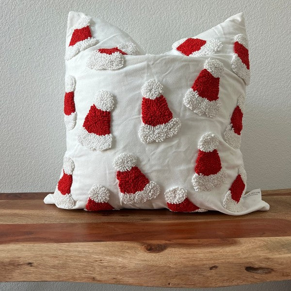 Cozy Christmas Cottage Santa Hat Throw Pillow Cover