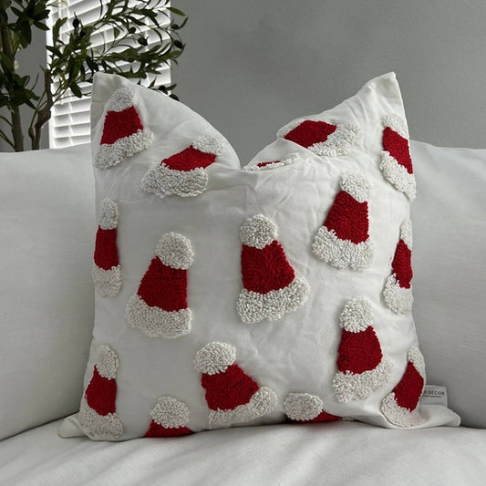 Cozy Christmas Cottage Santa Hat Throw Pillow Cover