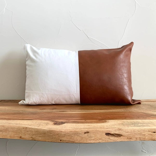 Cozy Farmhouse Faux Leather Lumbar Pillow