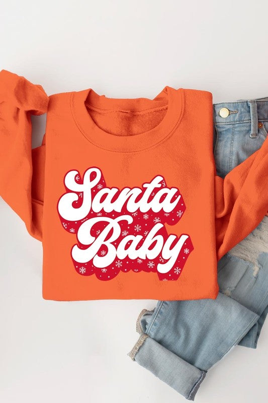 Retro Style Santa Baby Graphic Fleece Sweatshirt