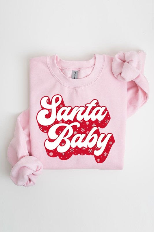 Retro Style Santa Baby Graphic Fleece Sweatshirt