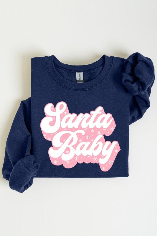 Retro Style Santa Baby Graphic Fleece Sweatshirt