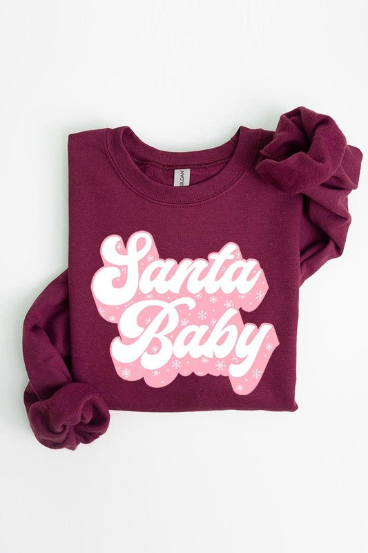 Retro Style Santa Baby Graphic Fleece Sweatshirt