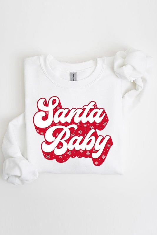 Retro Style Santa Baby Graphic Fleece Sweatshirt