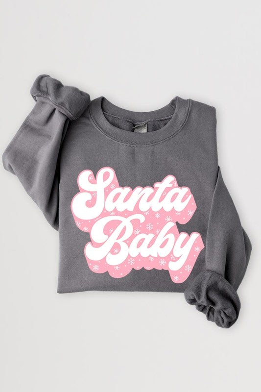 Retro Style Santa Baby Graphic Fleece Sweatshirt