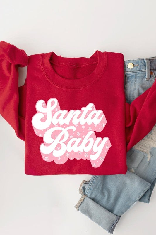 Retro Style Santa Baby Graphic Fleece Sweatshirt