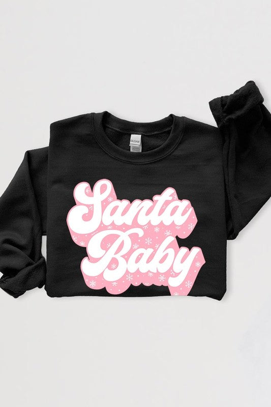 Retro Style Santa Baby Graphic Fleece Sweatshirt