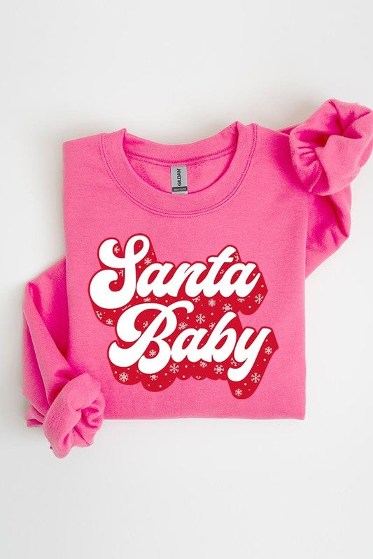 Retro Style Santa Baby Graphic Fleece Sweatshirt