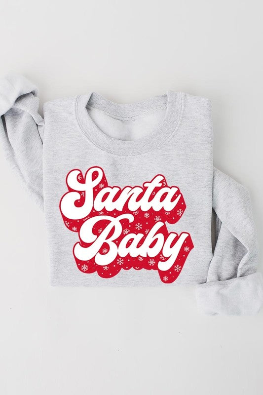 Retro Style Santa Baby Graphic Fleece Sweatshirt