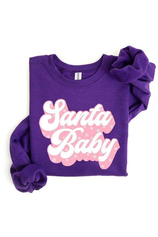 Retro Style Santa Baby Graphic Fleece Sweatshirt