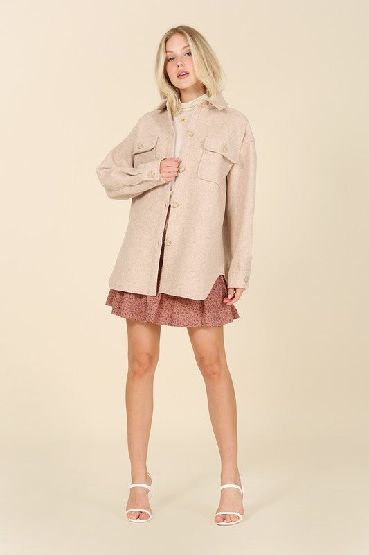 Bashful Babe Light Beige Shacket with Pockets