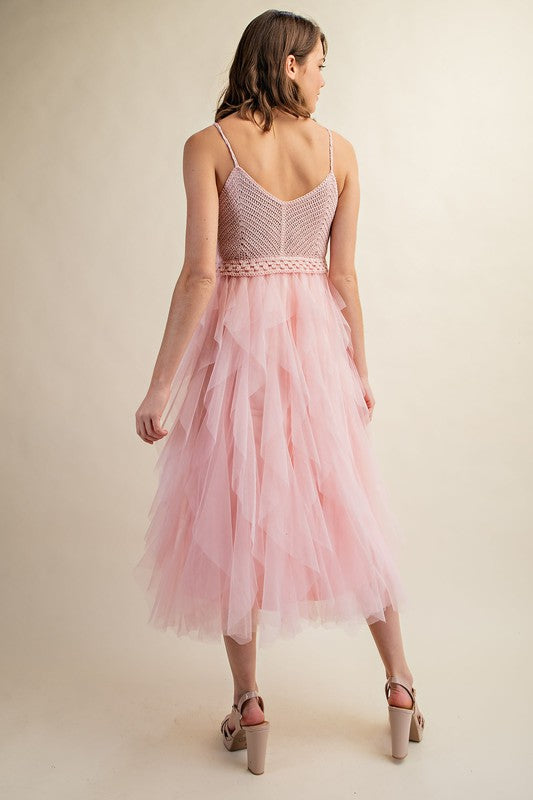 Lovely Lady Tulle Midi Crochet Dress