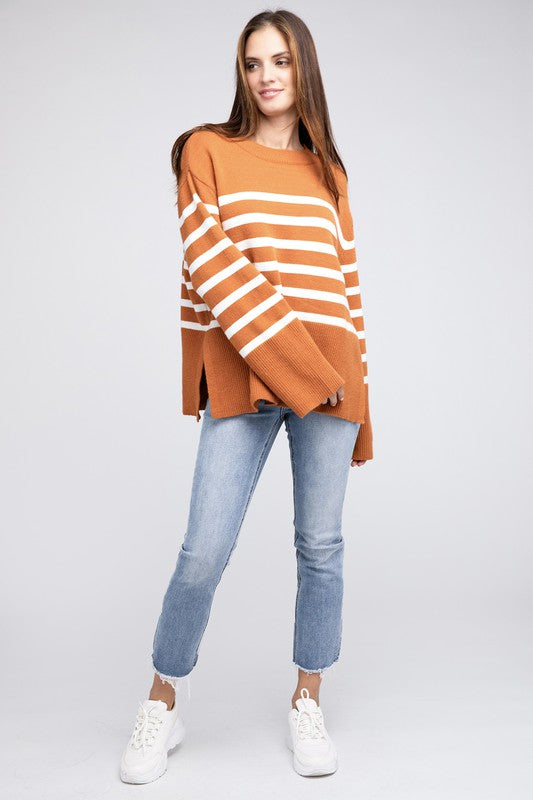 Hey Pumpkin Ribbed Hem Stripe Sweater