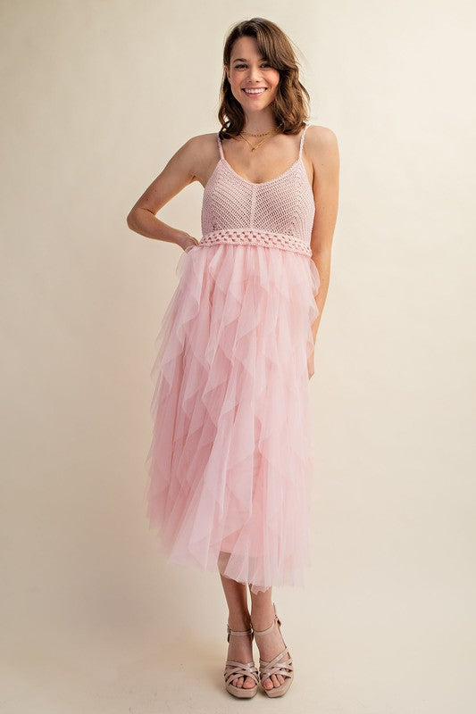 Lovely Lady Tulle Midi Crochet Dress