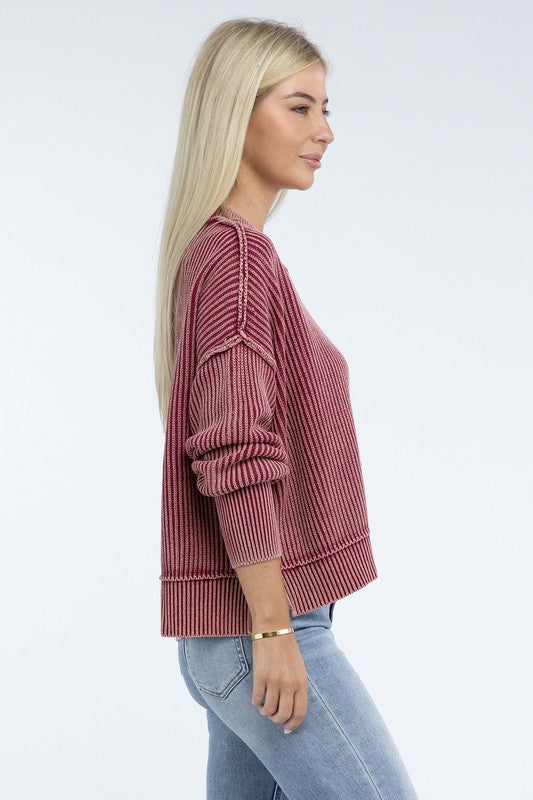 90's Babe Washed Side Slit Oversized Cropped Sweater