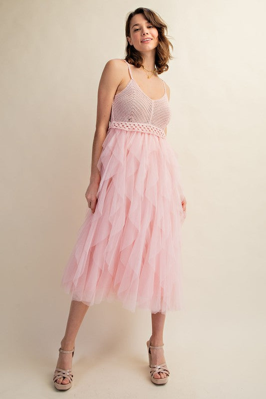 Lovely Lady Tulle Midi Crochet Dress