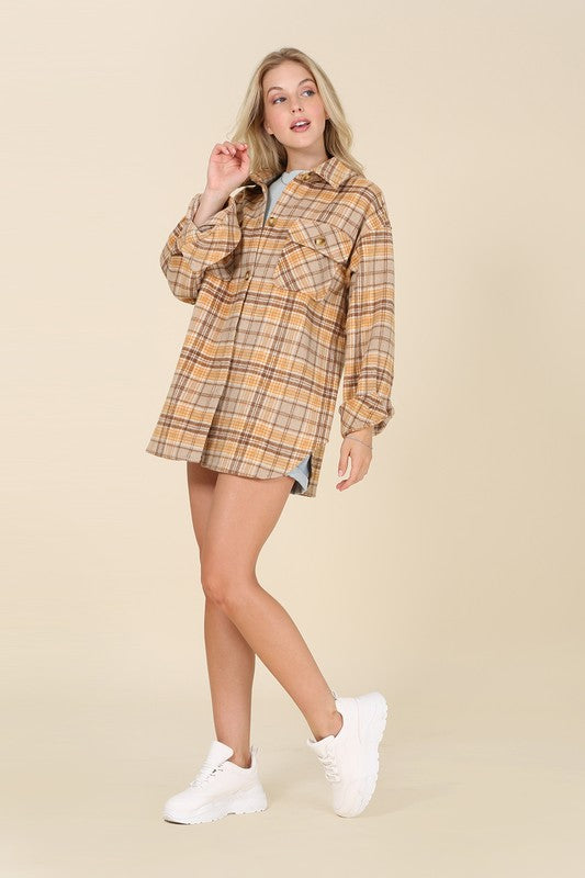 Pumpkin Spice Plaid Shacket with Pockets