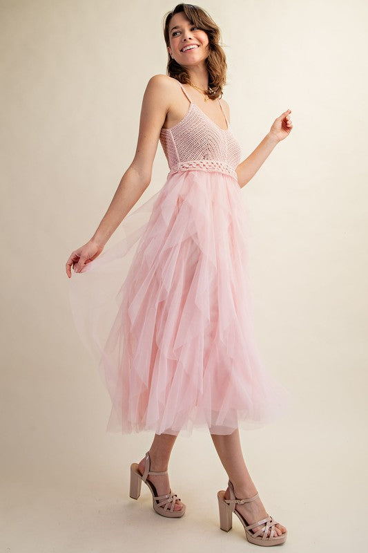 Lovely Lady Tulle Midi Crochet Dress