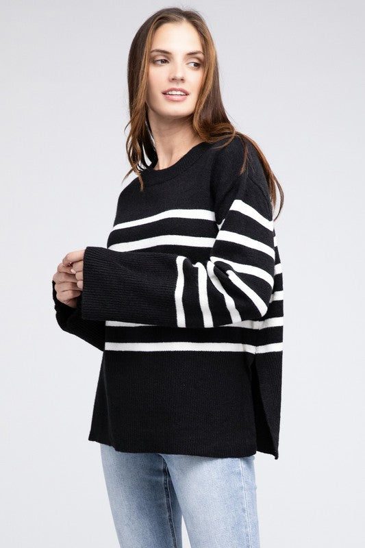 Hey Pumpkin Ribbed Hem Stripe Sweater