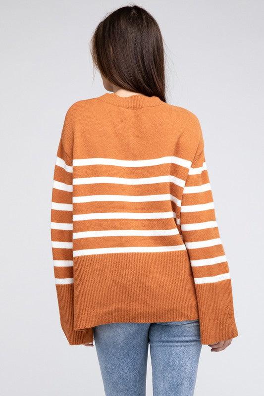 Hey Pumpkin Ribbed Hem Stripe Sweater