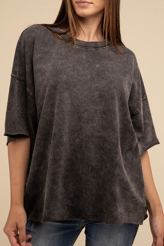 The Luna French Terry Washed Drop Shoulder Short Sleeve Top