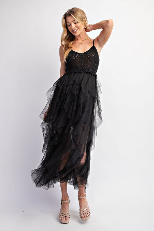 Lovely Lady Tulle Midi Crochet Dress