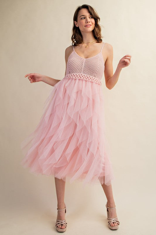 Lovely Lady Tulle Midi Crochet Dress