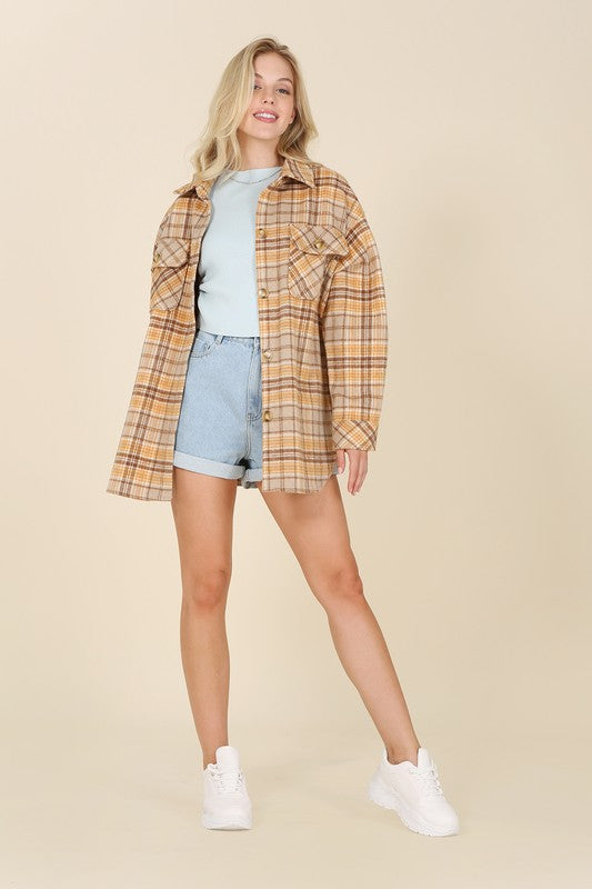 Pumpkin Spice Plaid Shacket with Pockets